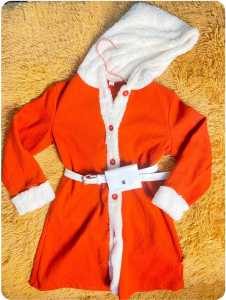 Girls Santa Claus Christmas Dress 8 Years old | Red & White Santa Costume with Hood Belt & Waist Pouch
