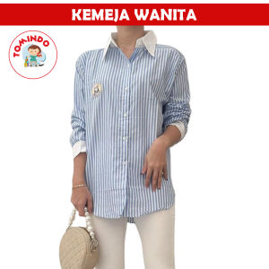Kemeja Wanita Salur Lengan Panjang Model Korea Rabbit | Baju Atasan Perempuan Formal Casual Kekinian Premium