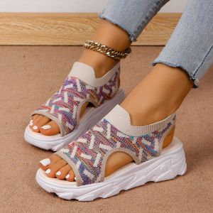 [Free Shipping] New Summer Sandals: Trendy Stylish Versatile With A Soft Sole Thick Platform And A Fabric Upper Perfect For Casual Wear