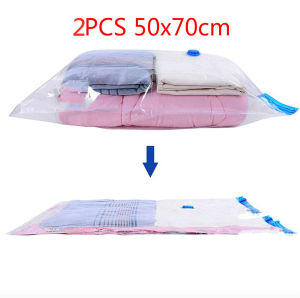 [Various Size Options]Ready Stock Reusable 2PCS Vacuum Bags 50x70/60x80/70x100/80x110/80x120/100x130CM Home Storage Packing Storage Vacuum Compression Bags Plastic Zipbag(Transparent)