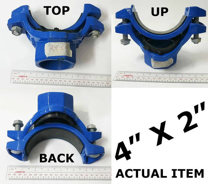 CAST IRON SADDLE CLAMP 4" x 2" BLUE FOR WATER DISTRICT DUCTILE IRON