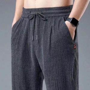 Z1BEE【M-5XL】 Mens Breathable Linen Trousers - Thin Straight-cut Summer Pants Plus Size Versatile Casual Wear Black Grey Green