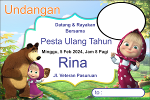 Paket Undangan 50pcs Ulang Tahun Gambar Masha And The Bear Satu Sisi
