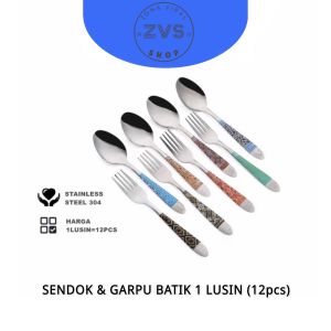 Sendok & Garpu Makan Batik 1 Lusin 12 pcs Stainless Steel anti Karat