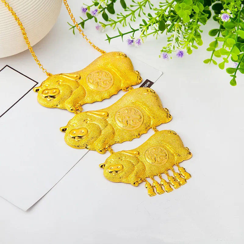 Emas 916 Gold Necklace Womens Dragon Phoenix Pig Brand Wedding