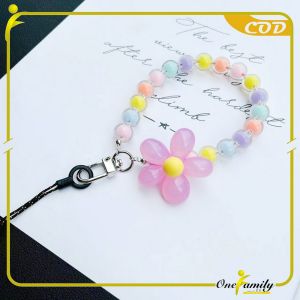 ONE-C1148 Gantungan Hp Bunga Manik Flower Beads Lanyard Pergelangan Tangan / Gantungan Warna Warni