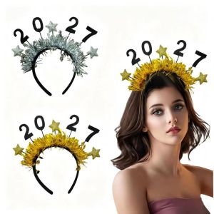 YOUSHI TOP Sequin 2027 New Year Headband Sweet Cute 2027 Number Hair Hoop Photo Props Flexible Christmas Headpiece New Year Dress Up