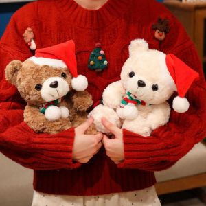 hot Cute Bear Plush Toy Christmas Dress Up Teddy Bear Scarf Hat Dress Up Comfort Doll To Give Children Birthday Gifts