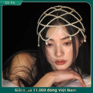 QK FA ✨ Ngọc trai thời trang dệt hat Retro lưới mũ giả ngọc trai trán chuỗi Mũ sắt tinh tế cô dâu phụ kiện đám cưới