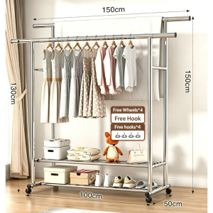 Double pole clothes drying rack Stainless Steel Rack Clothes Hanger Rack Laundry Rack Clothes Drying Rack With Wheels
