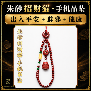【SNC】<朱砂招财猫手机吊坠><Vermilion Lucky Cat Phone Pendant>