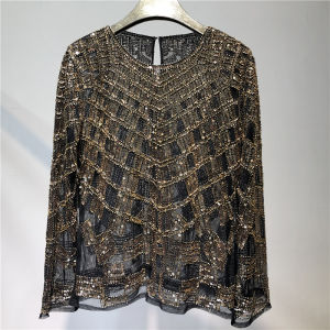 Fashion Sequin Beading Shirt Women Luxury y Full Sleeve O-neck Pullovers Tops