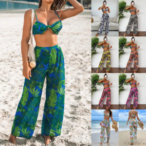Phụ nữ in hoa áo tắm nâng Bộ Đồ Tắm với Sheer quần nữ dài nâng swimwears thắt nút Đồ bơi cho bé gái