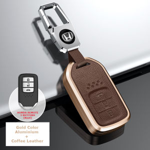 MOOGU Honda All-New City / WRV / CRV / Accord / Civic FC / HRV / BRV / Jazz 2016-2025 Aluminium + Leather Remote Car Key Screw-less Cover with Keychain