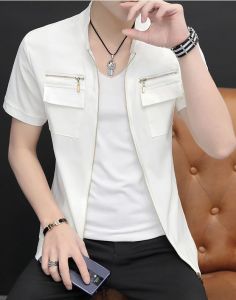 Áo sơ mi Nam Áo sơ mi cộc tay Nam phối khóa kéo và túi 2 bên ngực. Phong cách mạnh mẽ năng động và trẻ trung T11