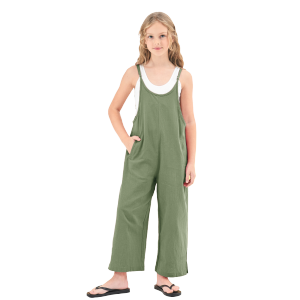 Rolanko Girls Jumpsuit Sleeveless Romper Wide Leg Pants Overalls for Kids Loose Jumpers with Pockets 5-14 Years