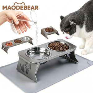 MAODEBEAR Stainless Steel Elevated Pet Bowl Cat Dog Water Food Bowl Foldable Height Pet Feeder Neck Protection