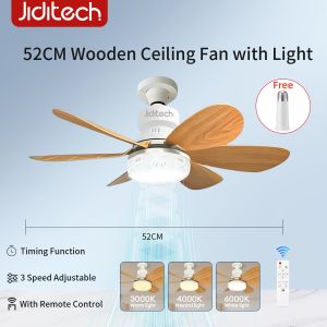 Jiditech 62cm Ceiling Fan with Light LED Fan Remote Control Dimmable Fan with Timer for Bedroom Living Room