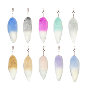 Faux Foxy Tail Keychain Soft Plush Hanging Ornament Accessory Gift for Bags and Keys Furry Decoration 20cm Length