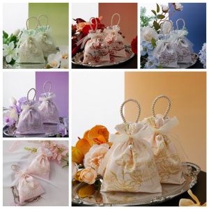 DYJKOUG Pearl Wedding Candy Bag Make Up Pouch Ribbon Chinese Style Handbag Fashion Jewelry Packing Festive Sugar Box Women