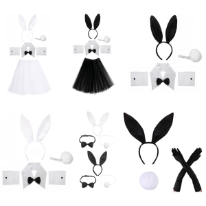 Rabbit Headband Costume Easter Bunny Costume Set Headband Tail Collar Gloves Bowtie Cuffs Tutu Bunny Cosplay Costume