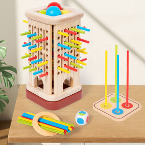 SKISOPGO Wooden Tower Sticks Game Family Tower Game 3 in1 Montessori Wooden Sticks Dice Board Game for Kids EInteractive Toys