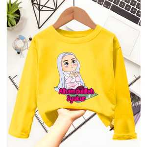 Atasan Kaos Anak Perempuan Lengan Panjang Motif HIJAB Untuk Usia 1-12 Thn