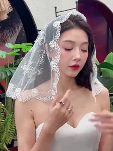 Hoa Thêu Mạng Che Mặt cho dịp trang trọng thanh lịch Latin khối lượng headscarf Mạng Che Mặt đám cưới cho phụ nữ Công Giáo mantilla Mạng Che Mặt