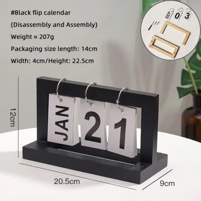KUESICR Bear Wooden Metal Flip Calendar Reusable Perpetual Desk Decor Ornament for Living Room Office