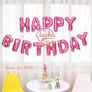 Balon Foil Huruf Set Happy Birthday pink MOTIF love / paket huruf hbd pink / balon foil hbd pink