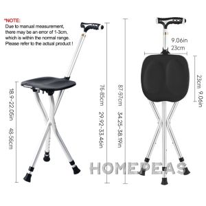 Homepeas® Elderly Walking Stick Walking Aids Folding Seat Cane Chair Walking Stick Aluminium Stainless Steel
