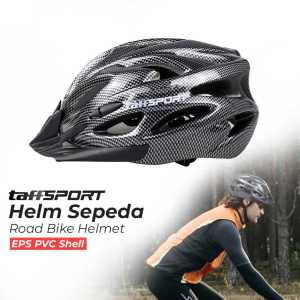 TaffSPORT Helm Sepeda Dewasa Serat Karbon dengan Ventilasi Eksotis - EPS PVC Shell - Warna Coklat Oker/Abu Gelap - Ukuran Besar