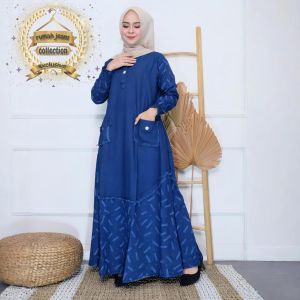 gamis jeans terbaru  motif  busui jumbo fit to xxl terbaru