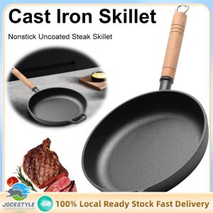 Jocestyle Iron Portable Camping Outdoor Skillet with Wood Handle Nonstick Skillet Cookware 22/24/26/28cm Mini Frying Oil Drizzling Small Pot