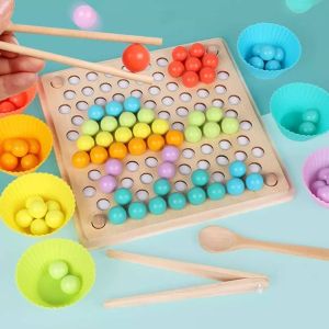 Montessori Wooden Clip Bead Holder Set – Hand Fine Motor Skill Training Color Matching & Pairing Learning Toy-T165