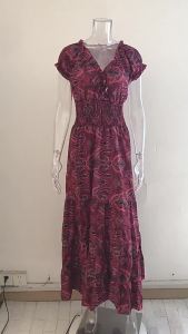 G72024 European and American Cross-Border New Bohemian Style Waist-Cinching Long Dress Printed Flared Dress Womens Fashion 7/7