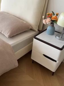 CraftedLiving SG- All Solid Wood Table for Home 2026 Popular Italian Light Luxury High-End Bedside with Two Drawers Bedroom