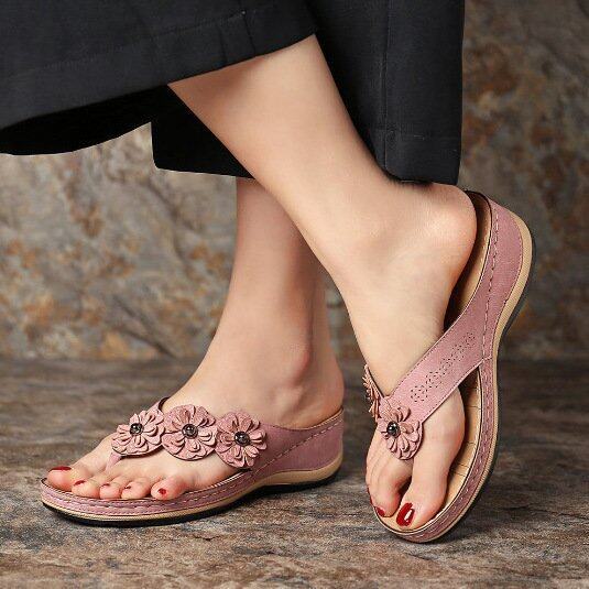 Top Retro Flowers Sandals Handmade Women Comfortable Flat Bottom Round Head  Sandal Summer Casual Ladies Flip Flops Lazada PH