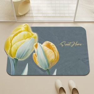 พรมห้องน้ำ ลายดอกไม้เรียบง่าย แห้งเร็ว กันลื่น ป้องกันคราบ พรมนุ่มสบาย