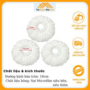 Bông lau nhà màu trắng sợi microfibe xoay 360 độ siêu thấm siêu sạch Bông lau sàn bàn tròn
