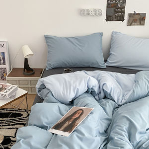 LZD  Kết Hợp Và Kết Hợp Bộ Bốn Mảnh Cotton Đã Giặt Ga Trải Giường Ghép Đôi Màu Trơn Vỏ Chăn Ga Trải Giường Ký Túc Xá Sinh Viên Ga Trải Giường Kiểu Ba /