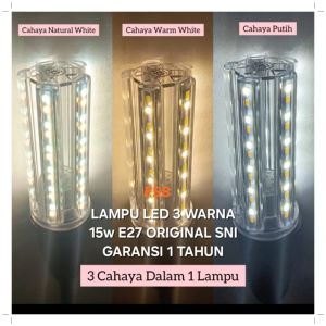 F58 LAMPU LED ORIGINAL LONG LIFE 15W 15 WAT E27 WHITE KUNING WARM TRICOLOUR 3 WARNA CAHAYA SUPER