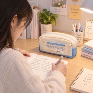 SIRENXI Di động Hộp bút hình mèo phô mai Vải Phong cách Hàn Quốc trên Instagram Hộp đựng đồ dùng học tập Dễ thương Dung tích lớn Túi đựng mỹ phẩm Sinh viên
