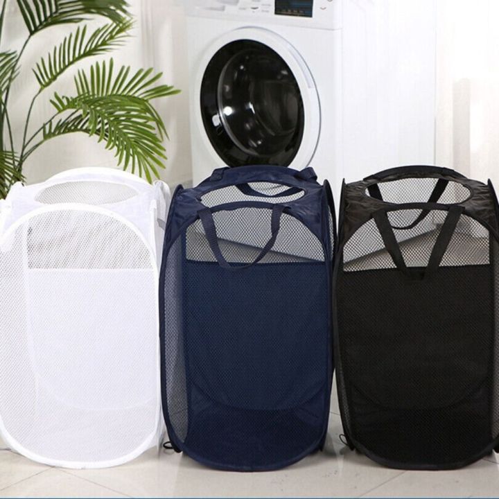 DENGJT Practical Portable with Handles Collapsible Mesh Hamper Pop Up