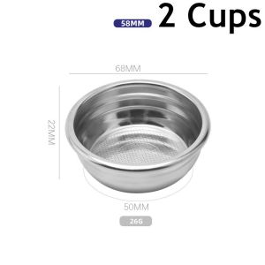2Cups Coffee Filter Basket 304 Stainless Steel 51/54/58MM Espresso Portafilter Clean Cup