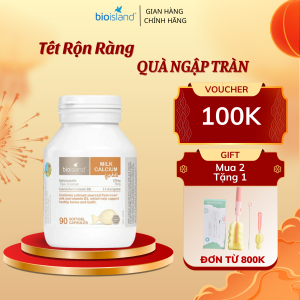 Viên uống canxi sữa Bioisland Milk Calcium For Kids 90 viên hỗ trợ cho sự phát triển của xương và răng của bé