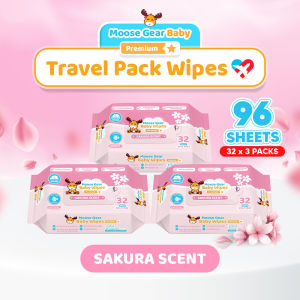 Moose Gear Baby Wipes Premium Sakura Scent 96sheets 3PACK w/ Vitamin E & Aloe Extract Thick & Soft