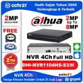 NVR DAHUA 4CH / 4 Channel DHI-NVR1104HS-S3/H 2MP 1080P H.265+Free Kbl HDTV+Kbl-Lan Harga Lagi Promo cctv21(Harga Resmi 390.000). 