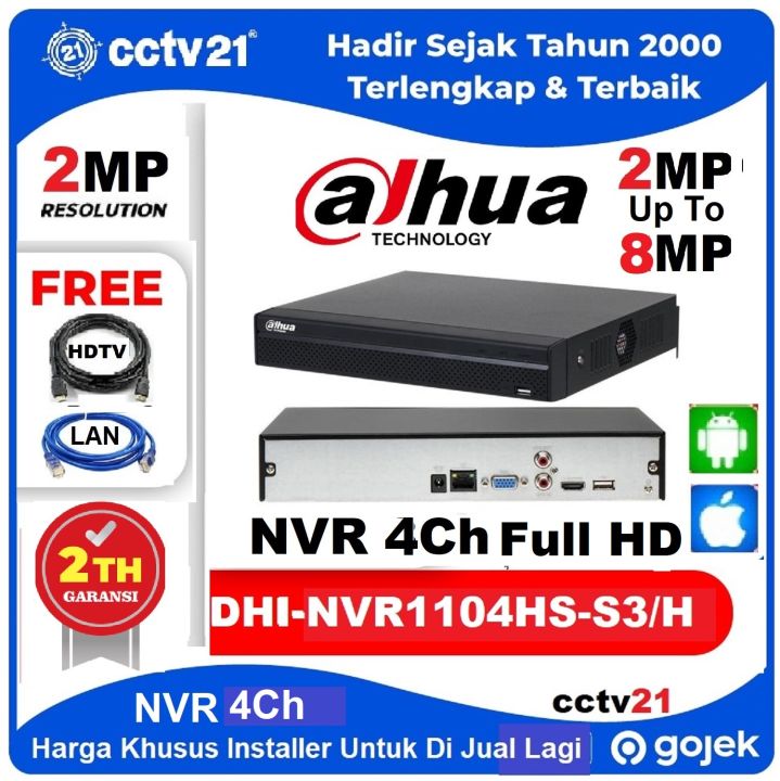 NVR DAHUA 4CH / 4 Channel DHI-NVR1104HS-S3/H 2MP 1080P H.265+Free Kbl HDTV+Kbl-Lan Harga Lagi Promo cctv21(Harga Resmi 390.000)