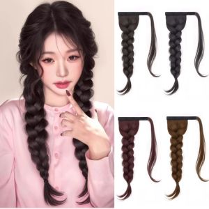 NO4 PANDA 1/2Pcs Temperament Synthetic Wig Braid Heat Resistant Synthetic Long Braid Hairpieces Fake Ponytail Natural Wrap Around Ponytail Female